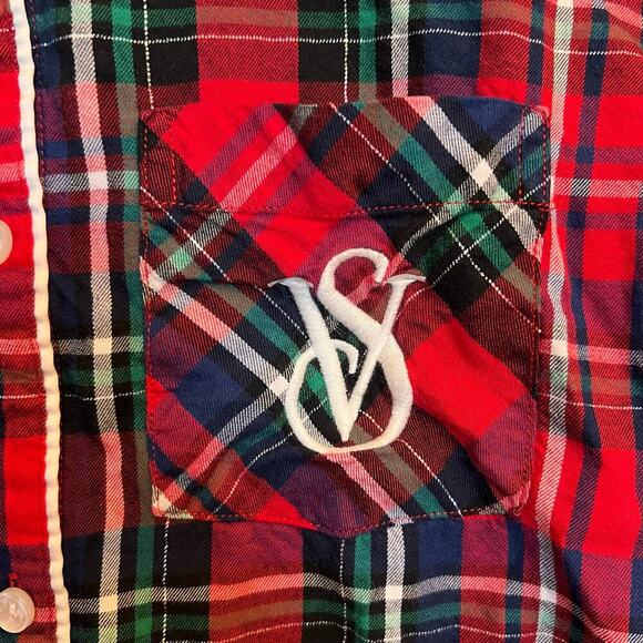 Victoria's Secret Red Plaid Long Sleeve Button Down Christmas Pajama Top Size XS - Picture 2 of 13